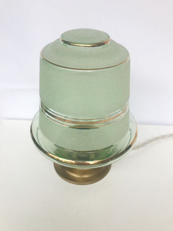 Lampe à poser verre granit vert liseré doré