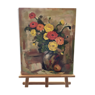 Bouquet de fleurs, peinture à l'huile sur toile 1988