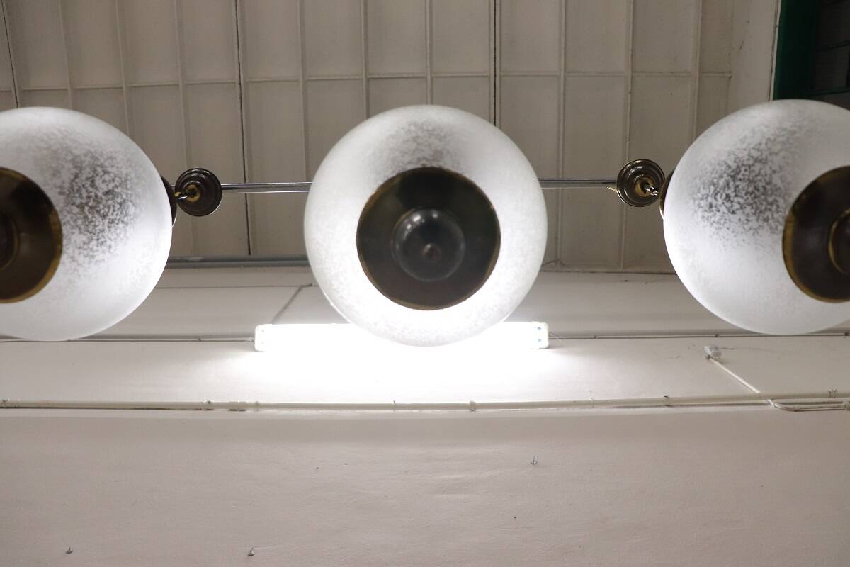 Brass and Glass Pendant Lamps, 1960s, Set of 3