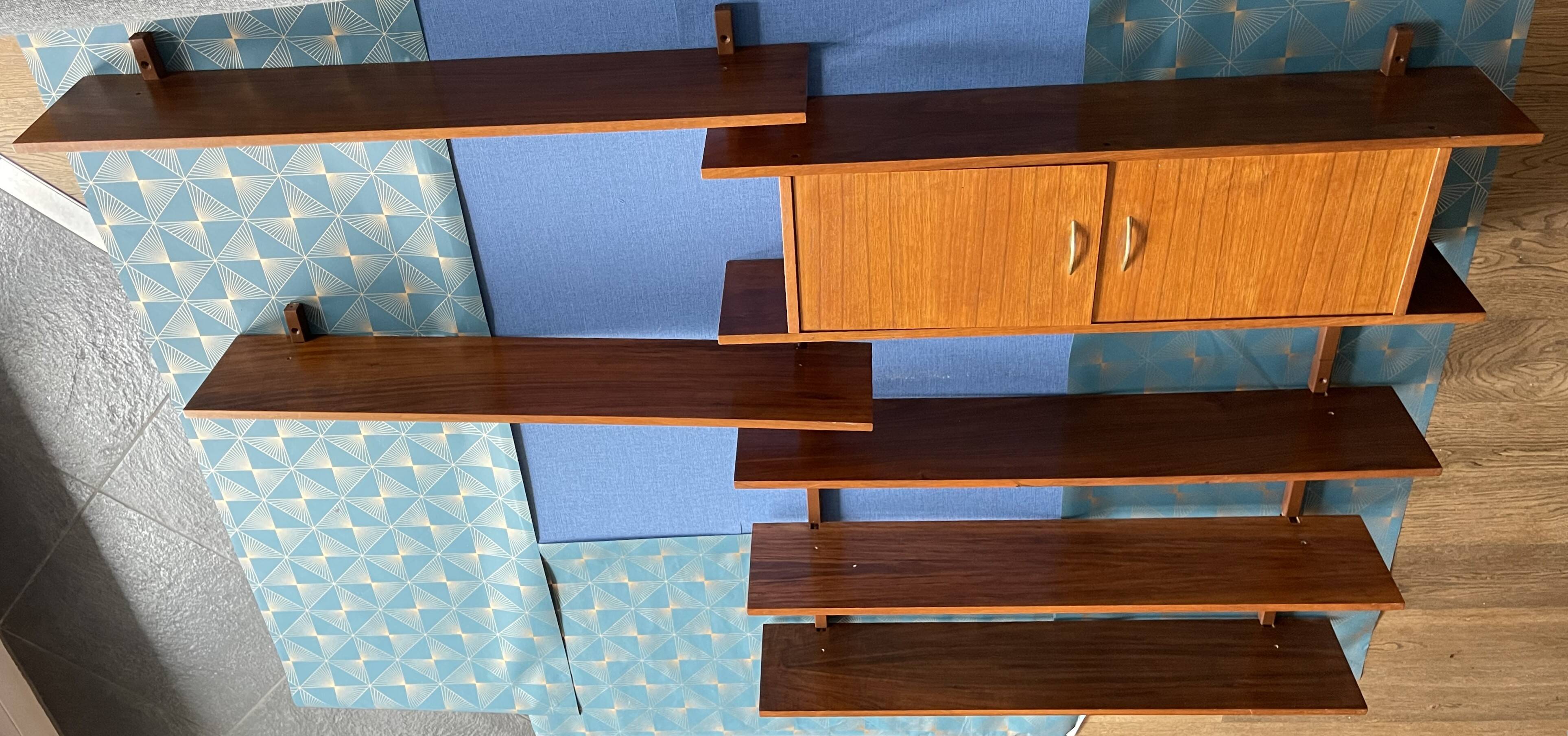 Scandinavian teak wall bookcase 1.8m x 1.1m