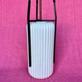 LAMP/IRON SUSPENSION FORGED OPAQUE WHITE GLASS CYLINDRICAL TUBE