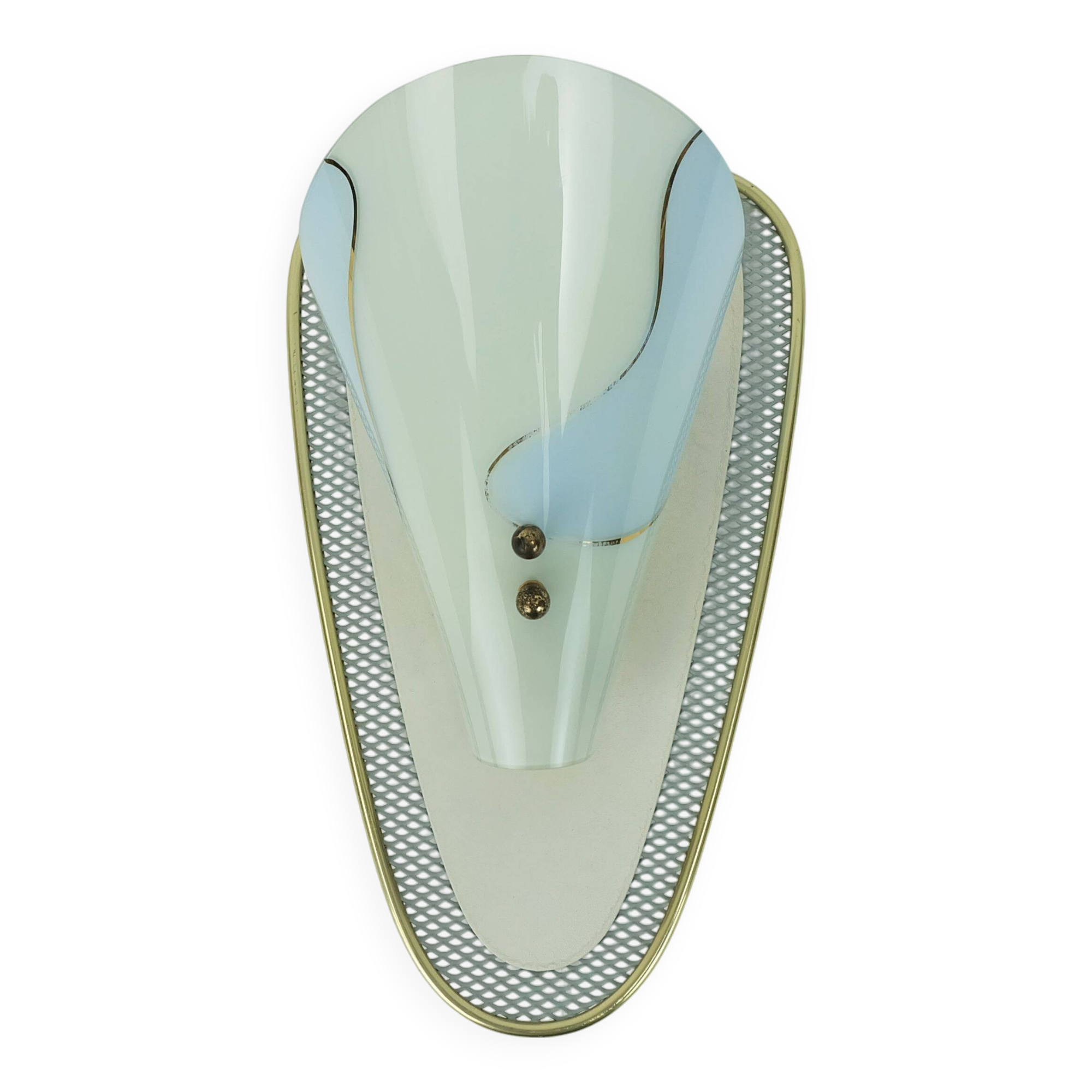 1950s sconce metal mesh and brass with glass shade