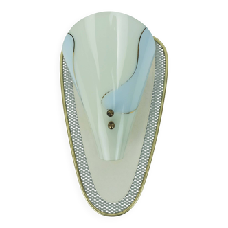 1950s sconce metal mesh and brass with glass shade