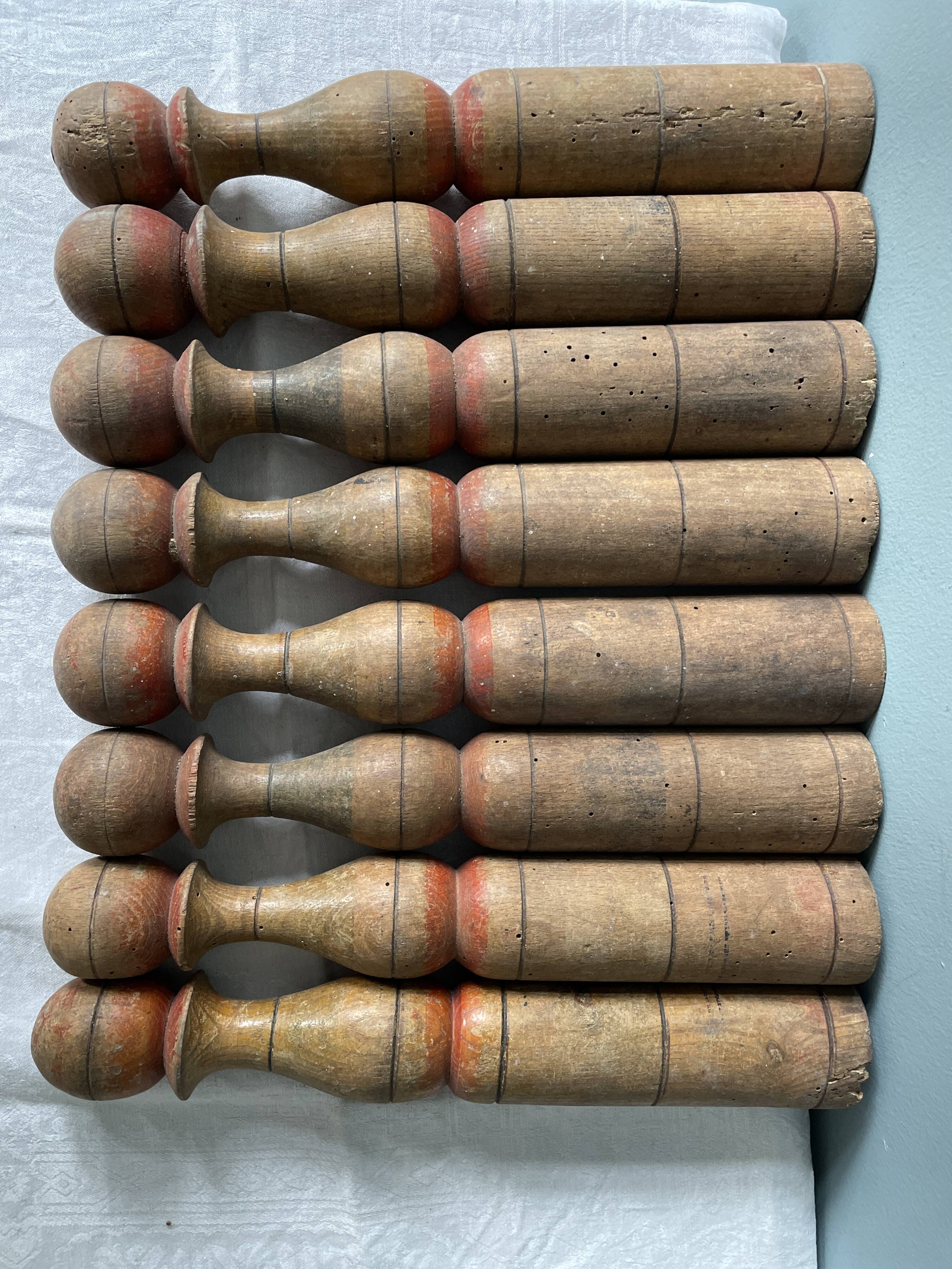 Old wooden bowling game turned late nineteenth century