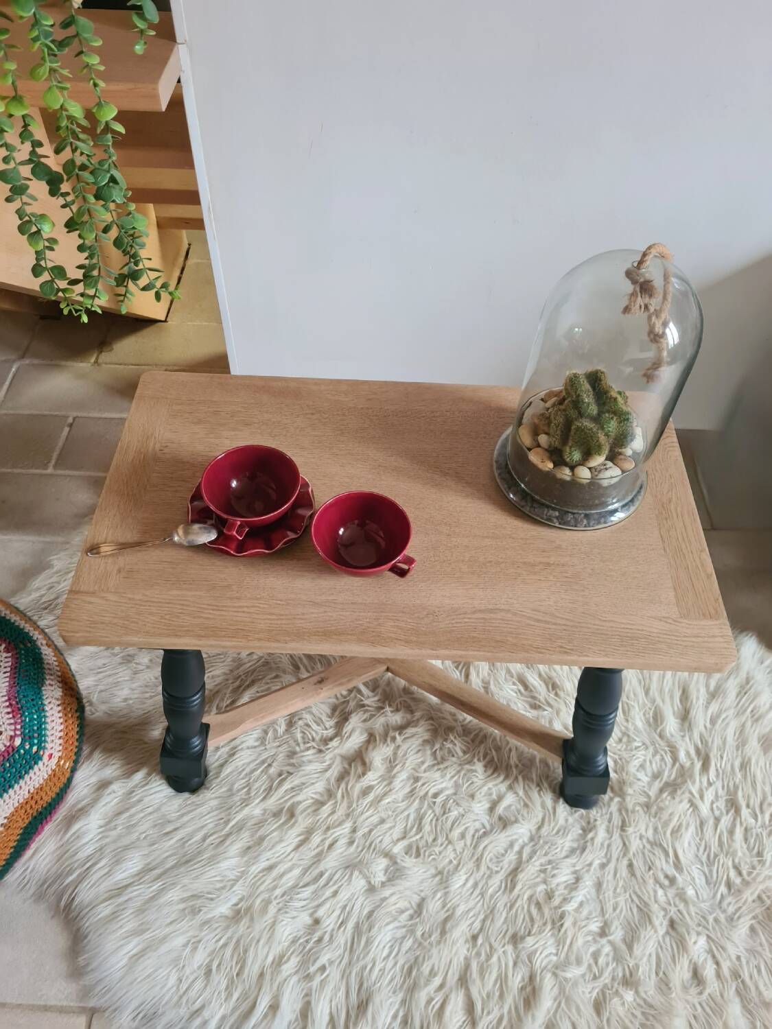 Vintage coffee table in raw oak and black