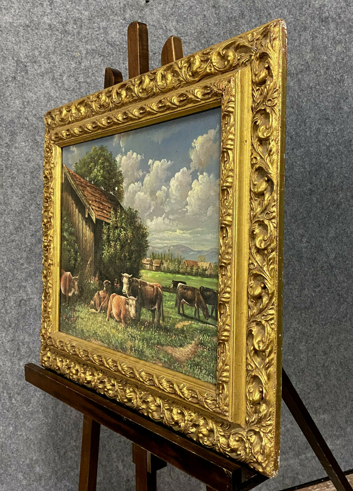 Painting XXeme - Oil on canvas depicting a cow herd signed Cédan 1944
