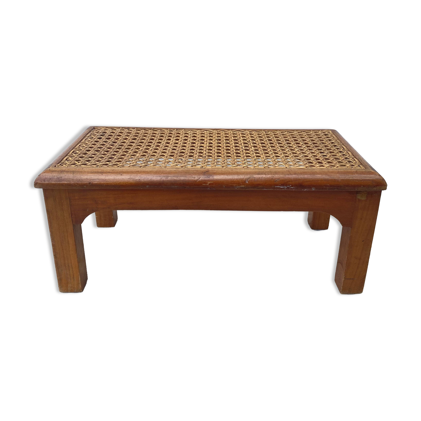 Low stool, wooden and cane footrest