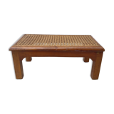 Low stool, wooden and cane footrest