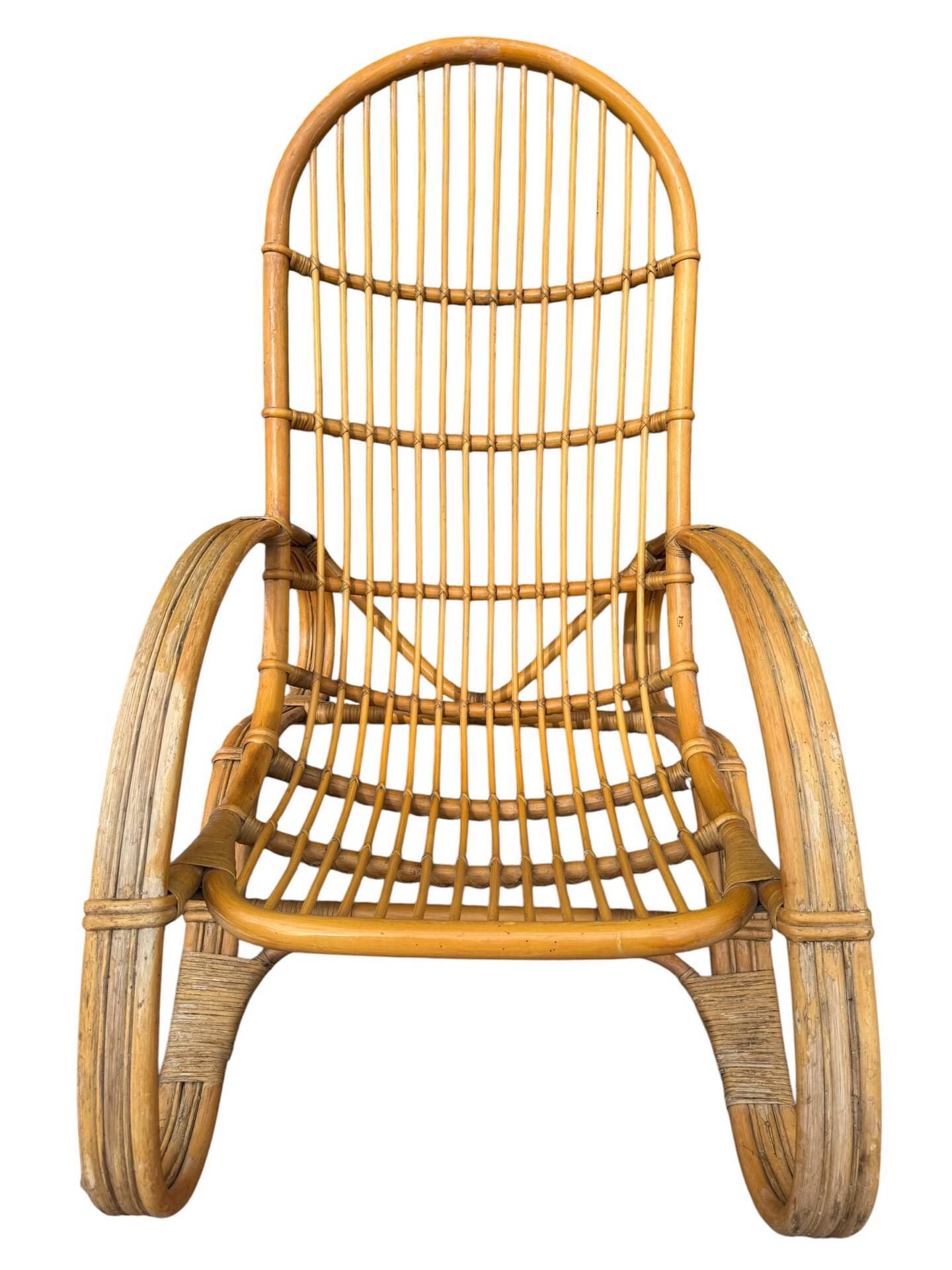 Curved bamboo and rattan armchair in Italian style by Roberti from the 1960s.