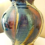 Ceramic vase, glazed stoneware, floral decoration, signature to be identified