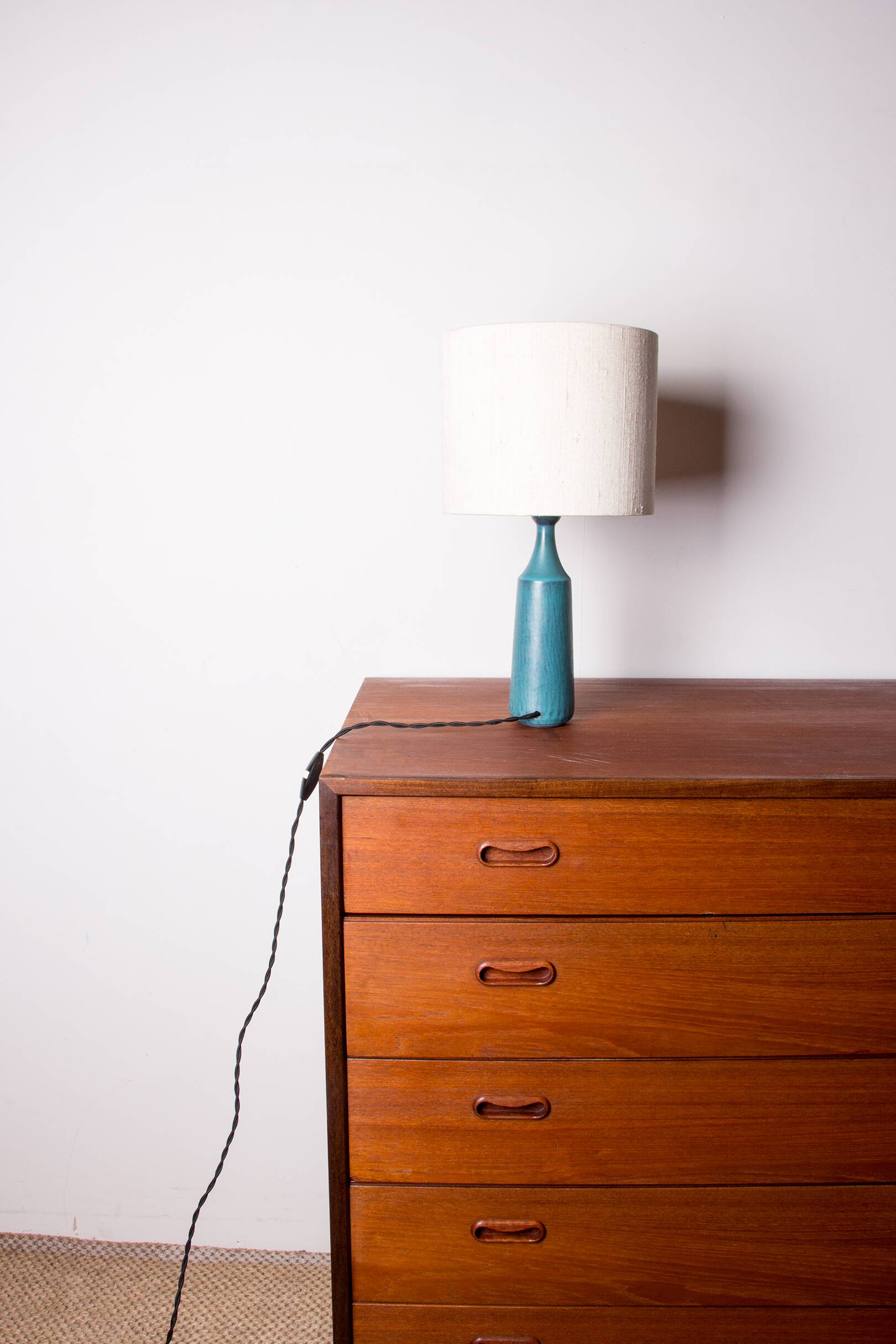 Danish truncated conical table lamp in matte blue sandstone by Gunnar Nylund for Nymolle 1960.