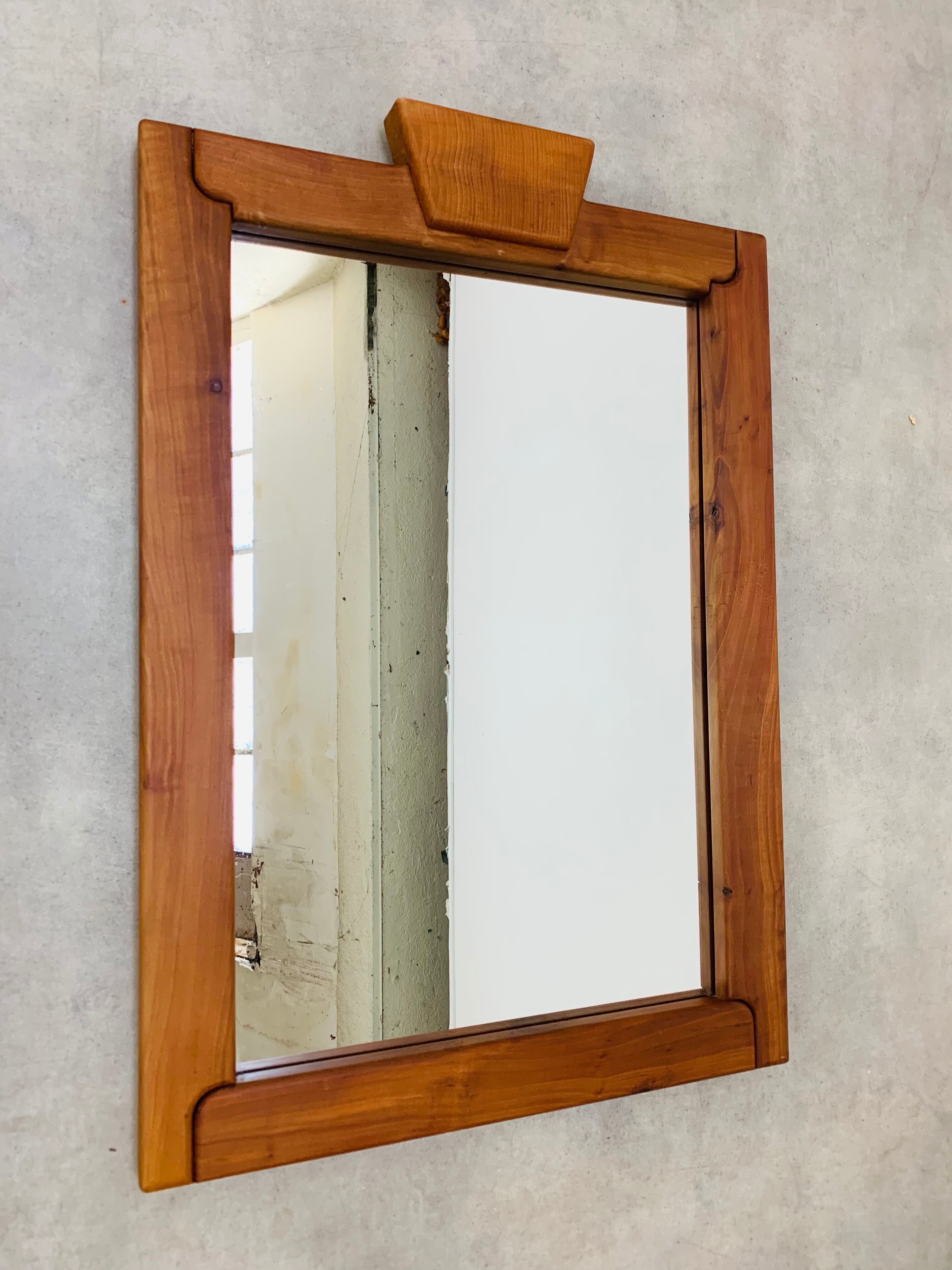 Brutalist elm mirror 70s, solid wood