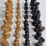Vintage chess set, late 19th - early 20th century, in carved turned wood, 9 cm