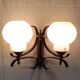 Opaline double globe wall lamp, wrought iron and brass - 50s/60s