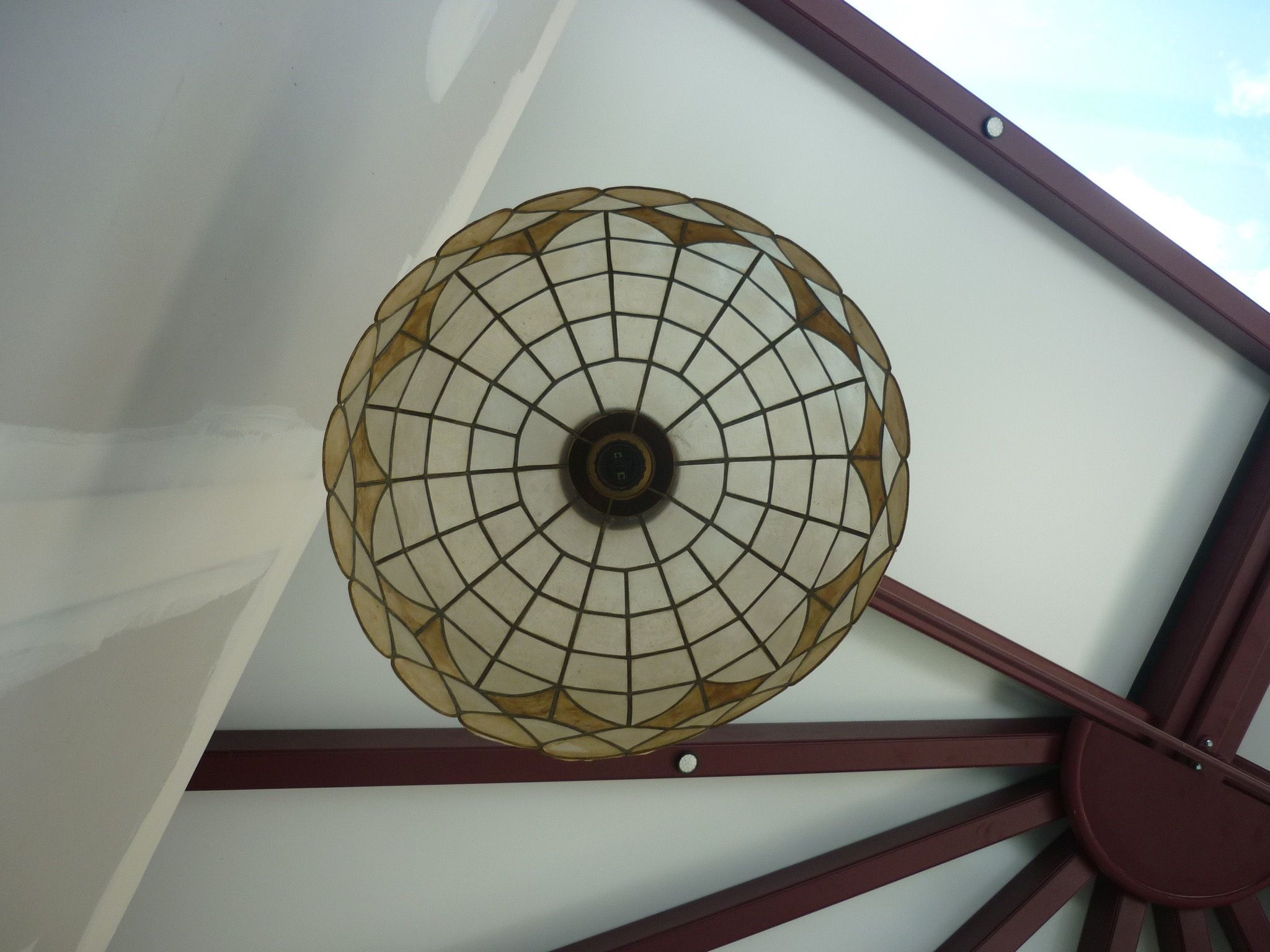 Ceiling light suspension in mother-of-pearl and wood Ø 40 cm