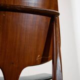 Midcentury Modern Chair by Elliots of Newbury in Black Leather and Teak, 1960s