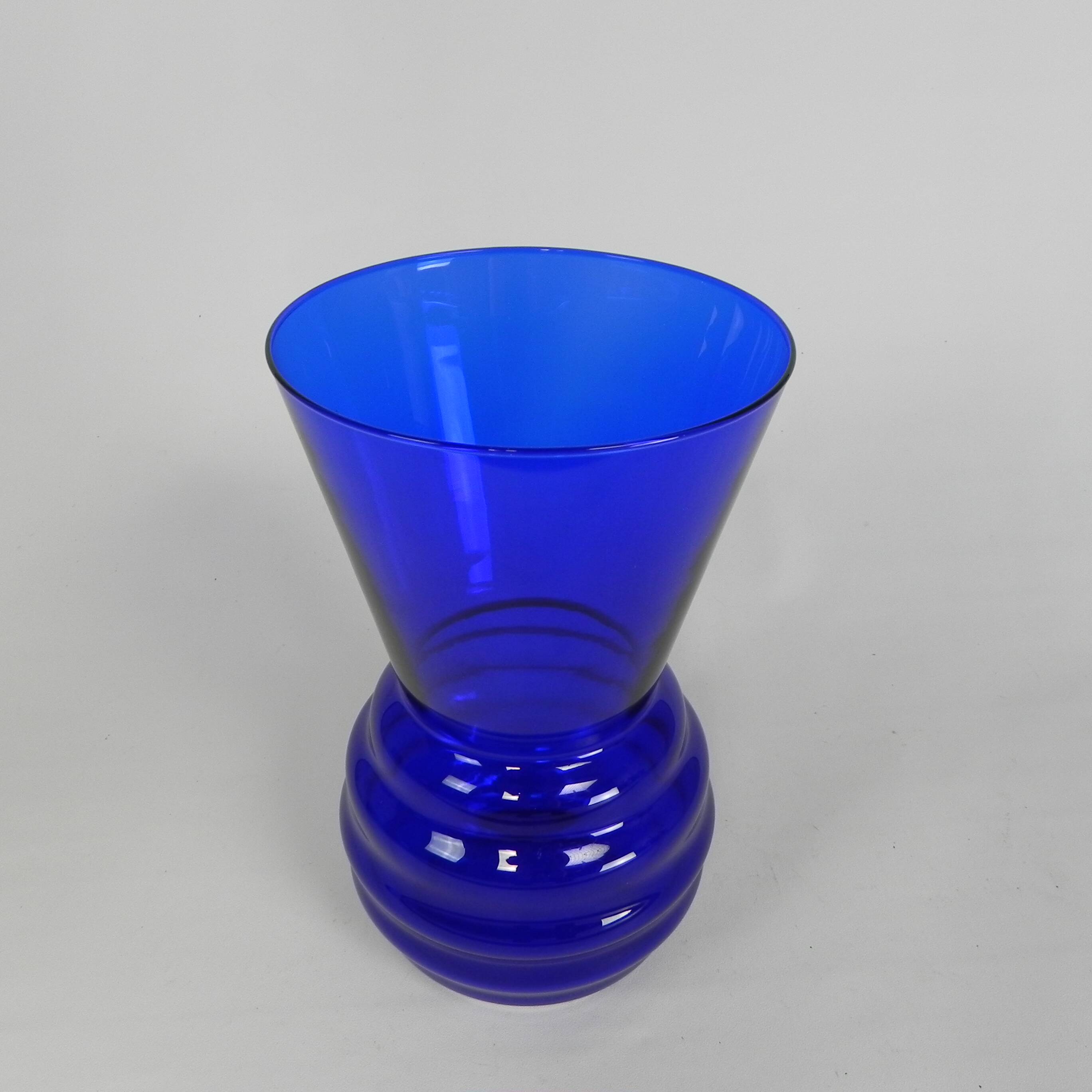 Art Deco vase with ribbed base, cobalt blue, 1930s