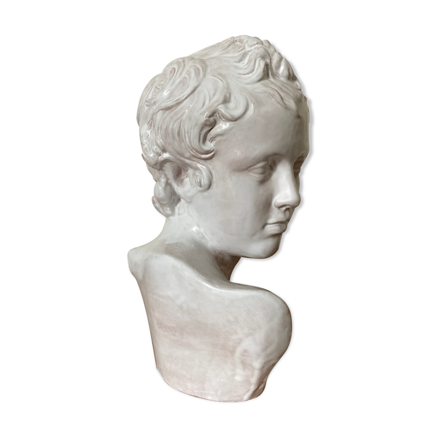 White enamelled terracotta Eros bust