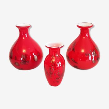 Set de 3 vases en verre Murano handmaee