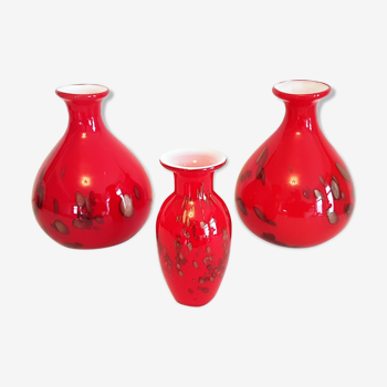 Set of 3 handmaee Murano glass vases