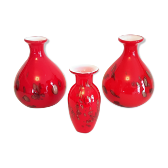 Set of 3 handmaee Murano glass vases