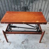 Vintage coffee table with Scandinavian rise and fall system in teak