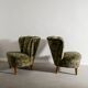 Vintage Swedish Modern Green Floweral Armchairs, 1940s