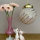 Vintage art deco globe pendant light in pink and gold Clichy glass