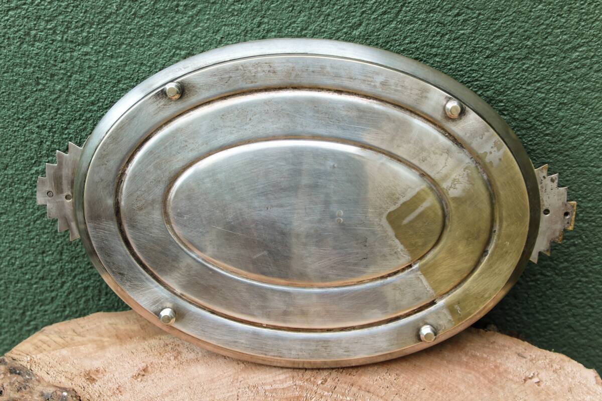 Art deco hors d'oeuvres server, silver metal, mahogany, glass