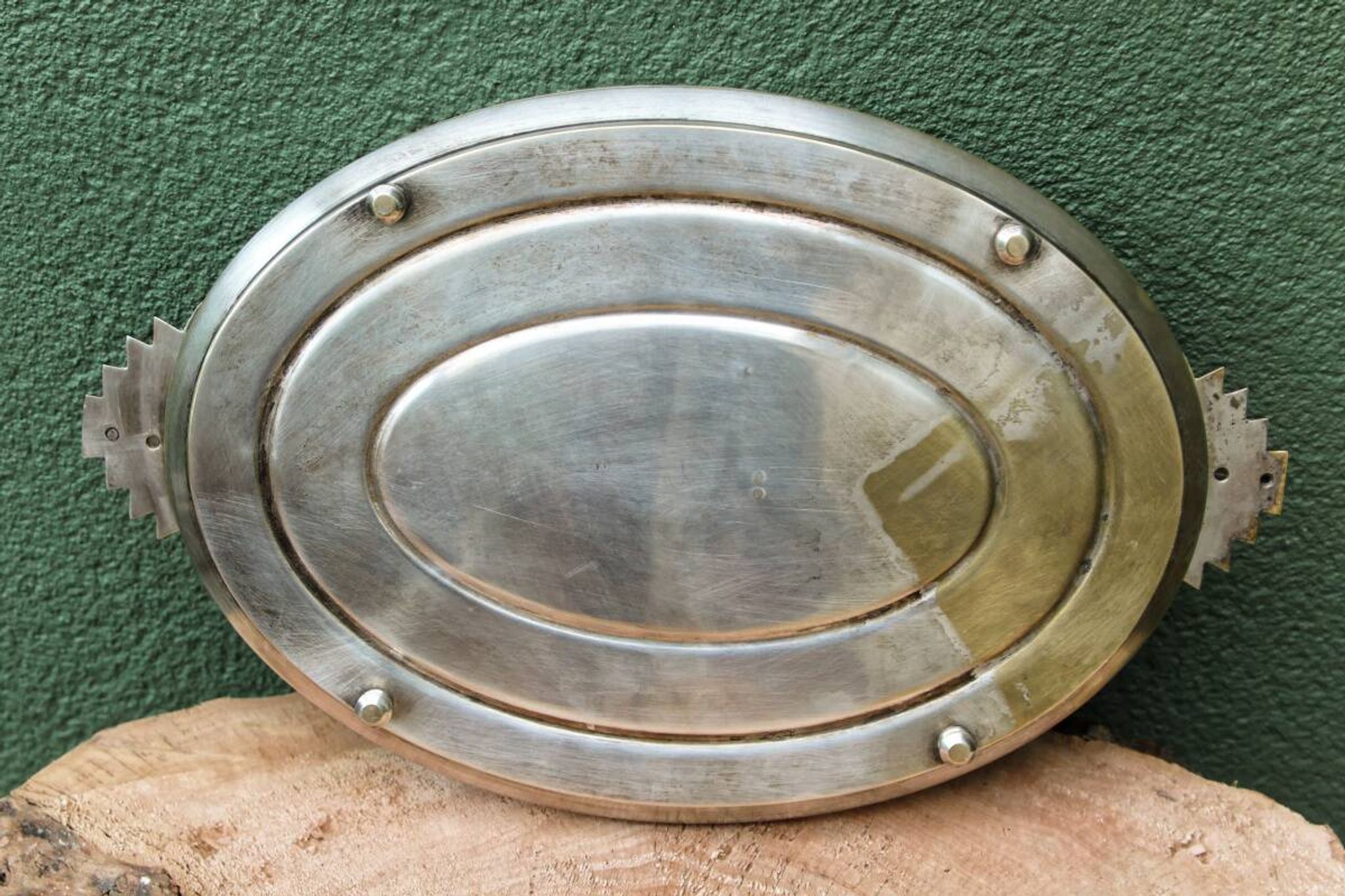 Serviteur à hors d'oeuvres art déco, métal argenté, acajou, verre