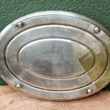 Art deco hors d'oeuvres server, silver metal, mahogany, glass