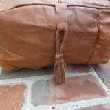 Moroccan vintage leather pouf