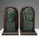 Vintage pair of bronze and wood bookends Verdi Chopin design 1960s-1970s