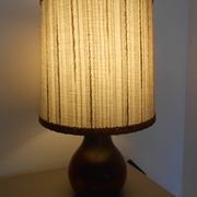 Carved wood lamp and wool yarn lampshade