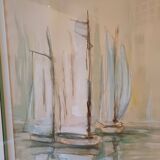 Marine Watercolor with 3 Boats