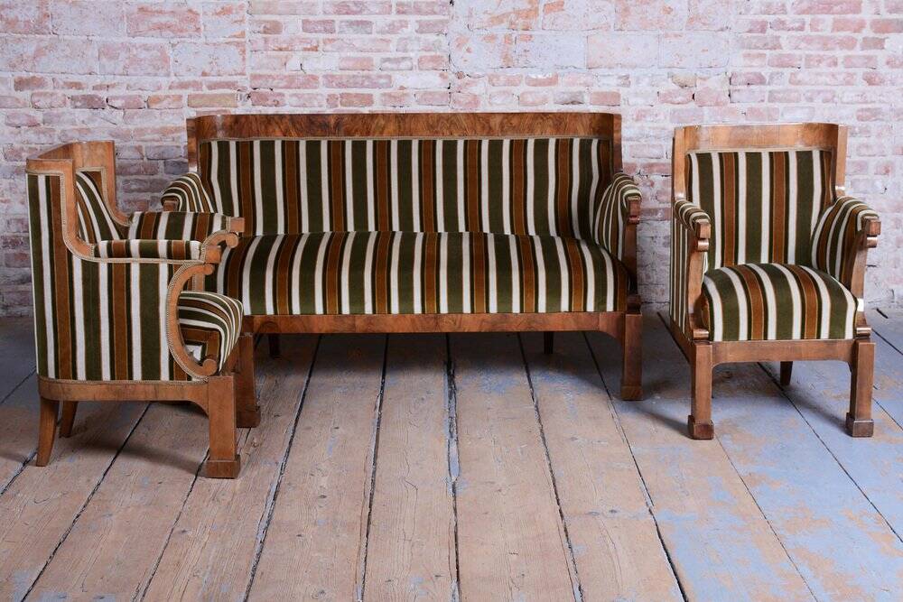Biedermeier Seating Set in Walnut, 1830s, Set of 3