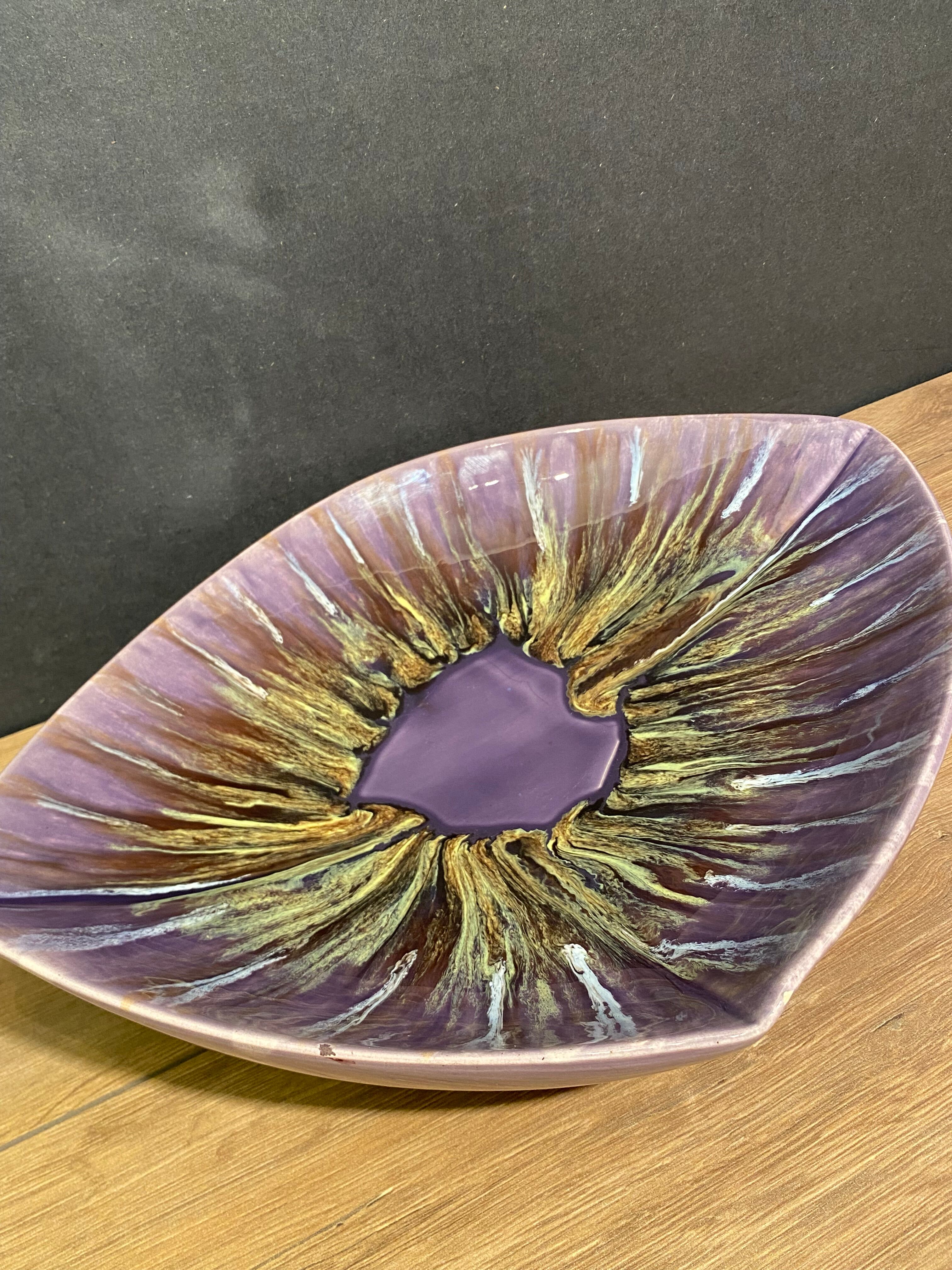 Large stylized vintage dish, Vallauris earthenware cut signed