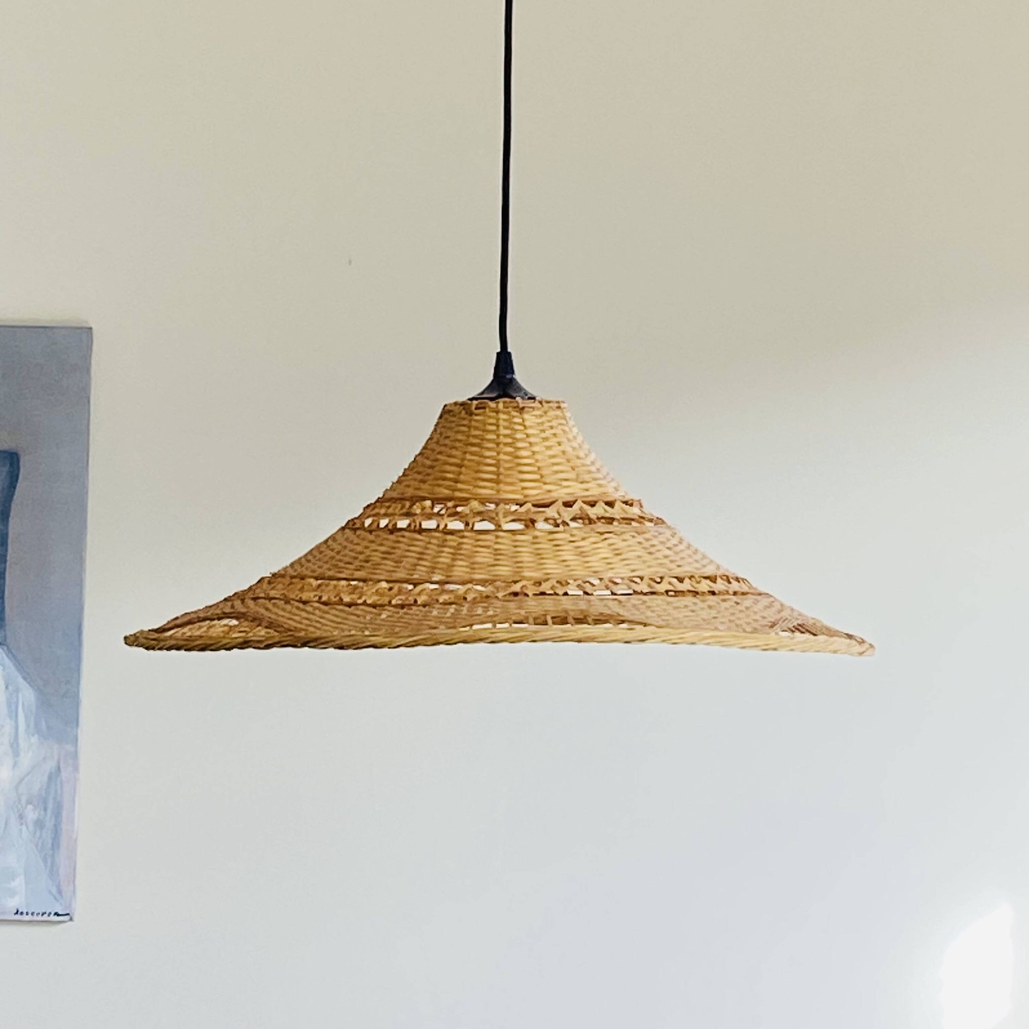 Very large vintage rattan pendant light.