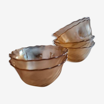 Set of 6 Arcoroc bowls in peach iridescent glass