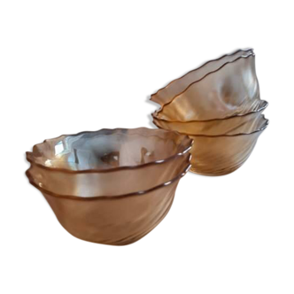 Set of 6 Arcoroc bowls in peach iridescent glass