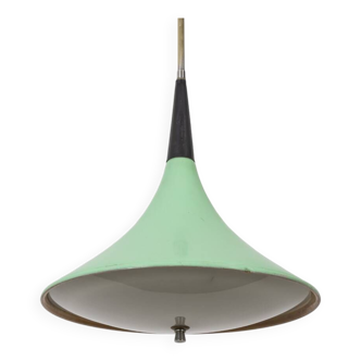 Lustre vintage années 70 en métal vert et verre design italien