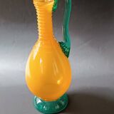 Vintage orange and green blown glass bottle, art glassware