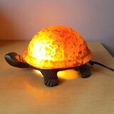 Glass and brass turtle lamp