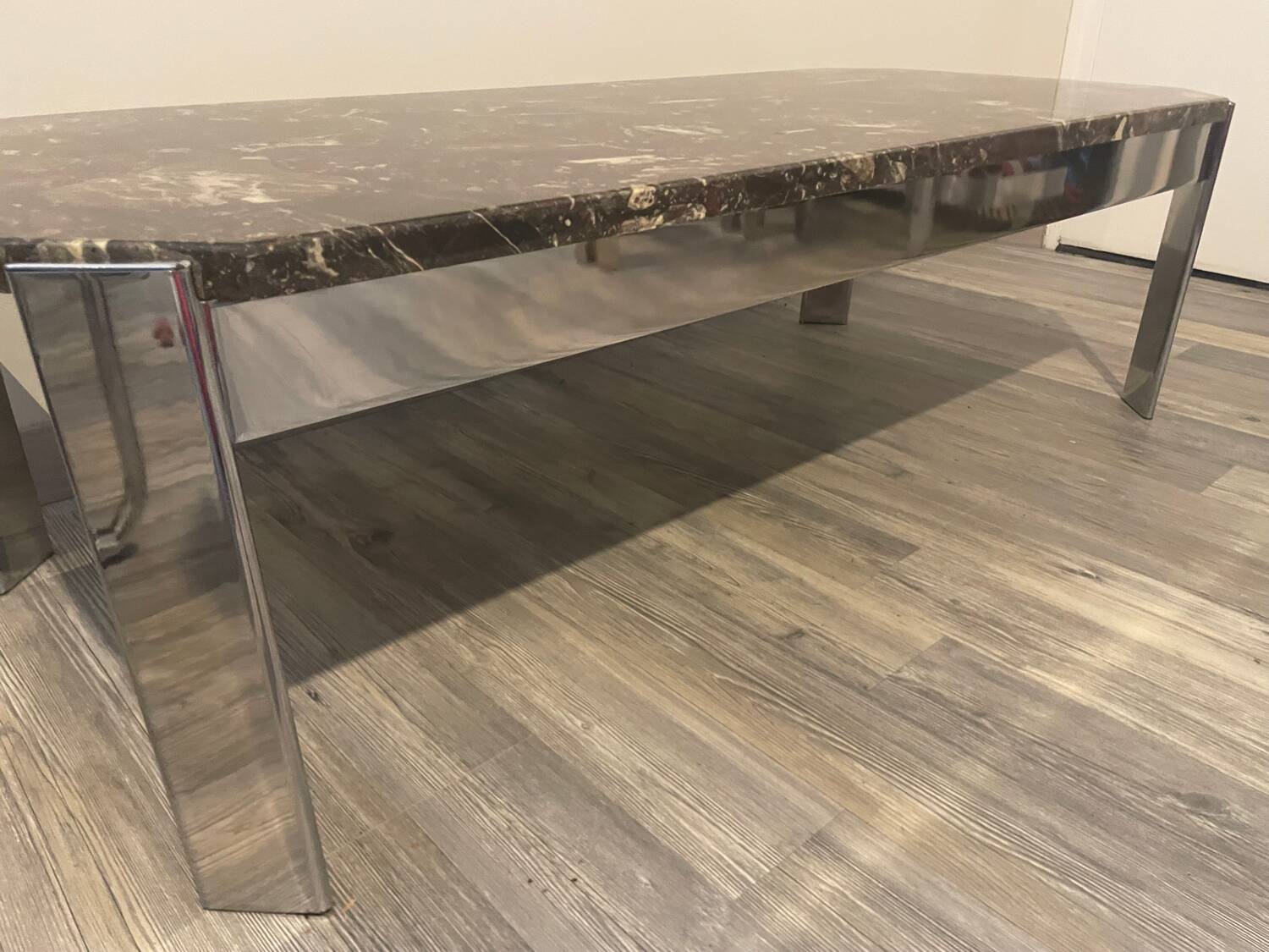 Table basse vintage roche bobois marbre pieds chromé circa 1970s