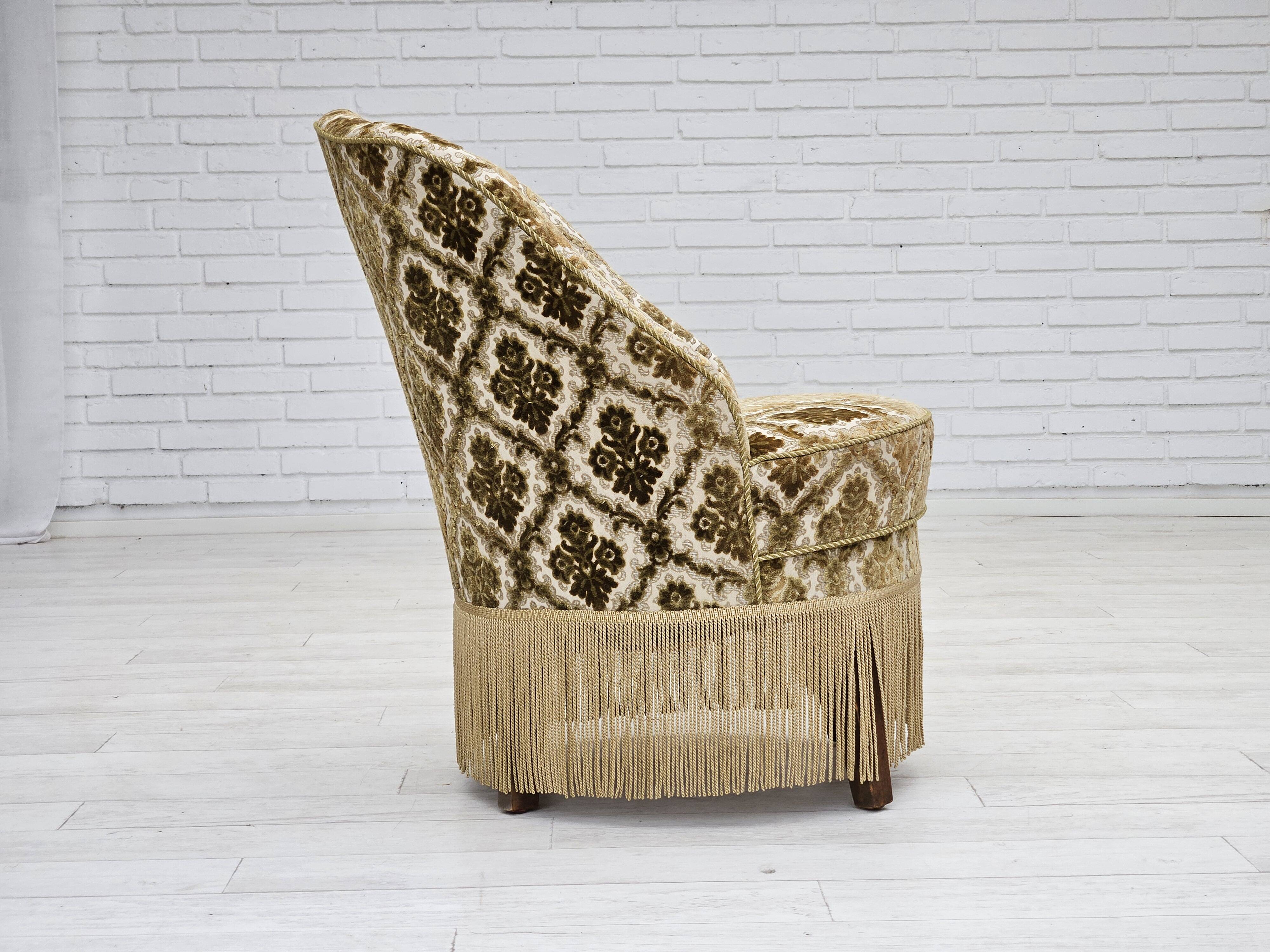 1950s, Danish easy chair, furniture velour, ash wood legs.