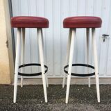 Pair of white and red 1950s bar stools