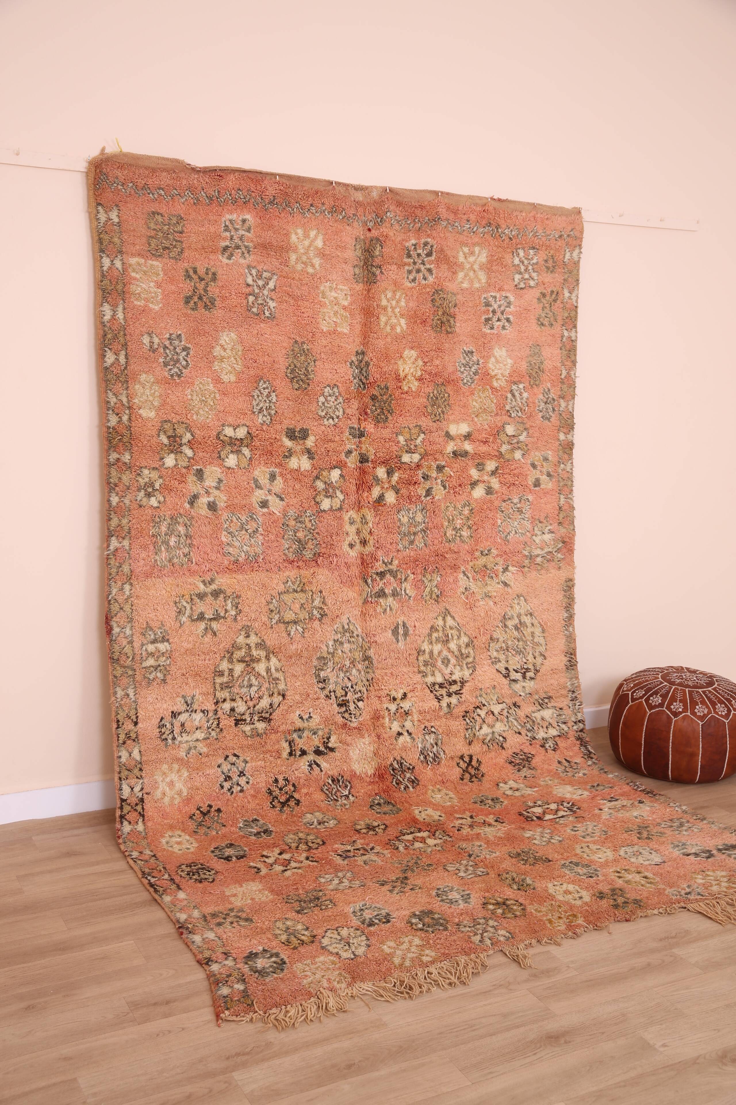Peach Vintage Moroccan Rug 180 x 305 cm, Berber Wool Rug, Handmade Boho Rug