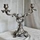 Paire de Chandeliers rocaille métal argenté vintage 1950