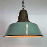 Industrial Petrol Enamel Factory Lamp with Cast Iron Top, 1960s