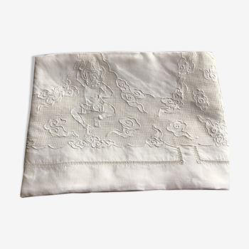 Nappe japonisante en fil de lin blanc